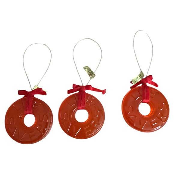 Vintage Life Savers Candy Christmas Ornaments Set of 3 Red Acrylic Holiday Decor - Picture 2 of 5